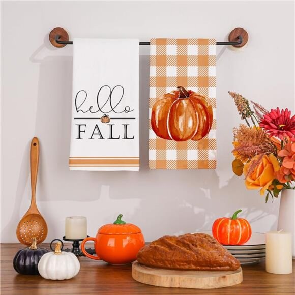 Fall Kitchen Towels Set of 218x26 Inch Pumpkin Hand Towels Hello Fall Decoration - Picture 4 of 7